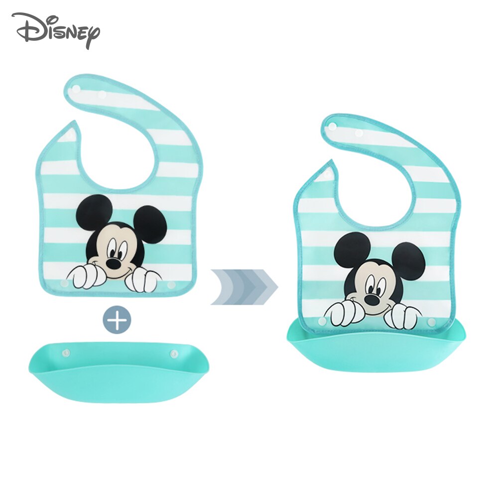 Disney Silicone Baby Dinner Bib Combination Leak-proof Pocket and Baby Burp cloths Detachable baby stuff for newborns